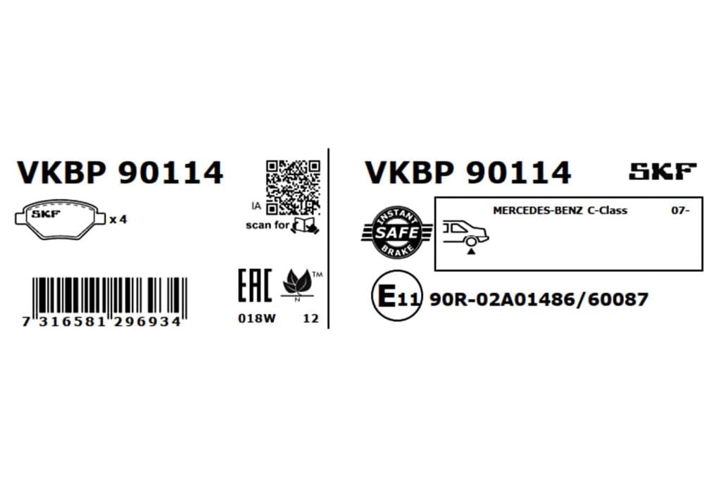 Jogo de 4 pastilhas de travão SKF ref. VKBP 90114